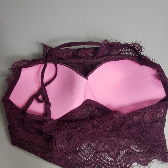 Pink Victoria's secret VS purple lace high neck push up bralette size small - Picture 6 of 9